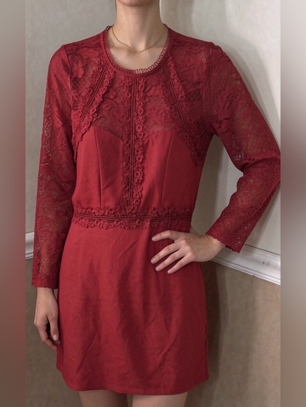❤️ 5 for $20! NWT Haute Monde Red Lace Long Sleeve Mini Dress